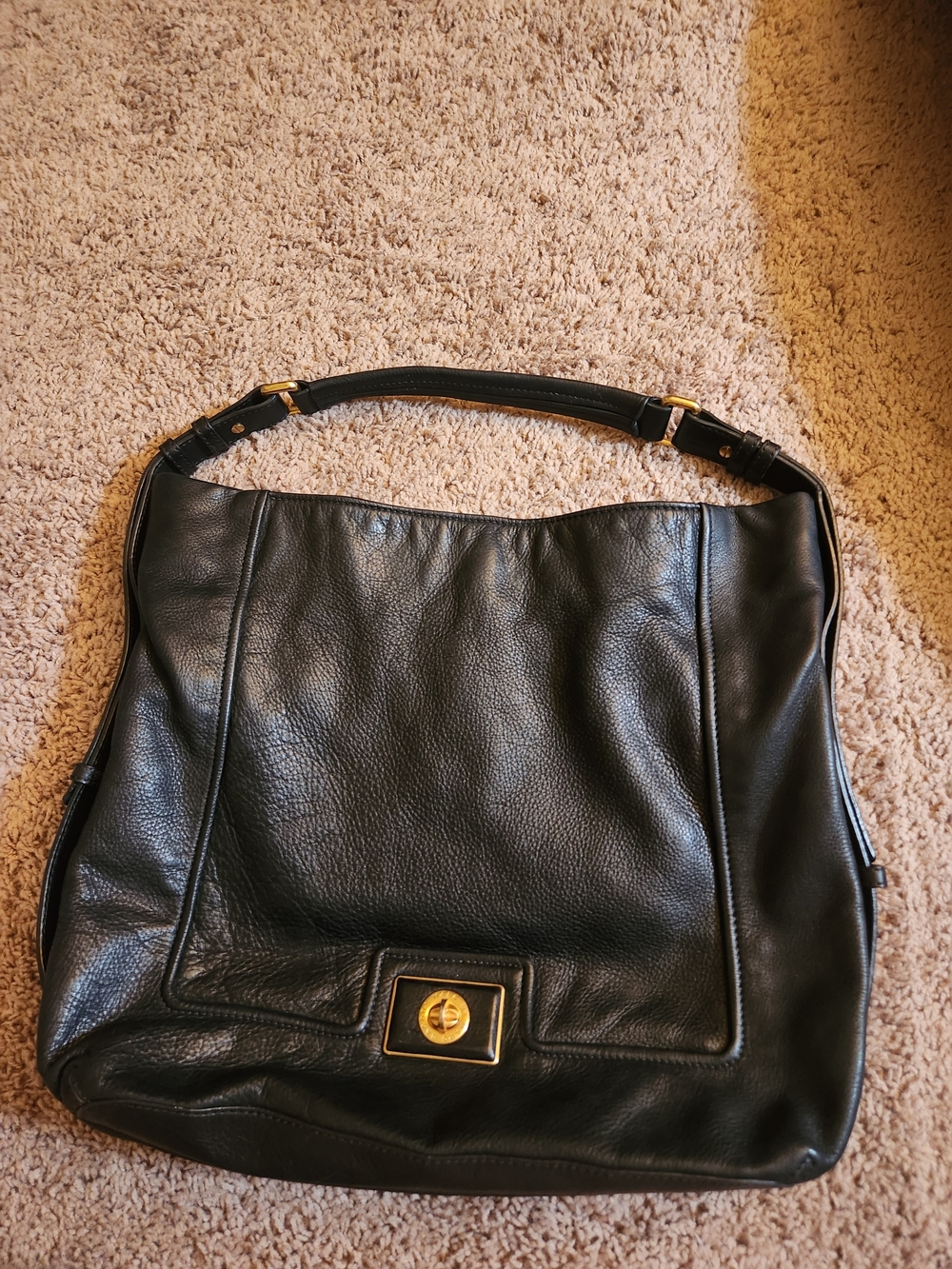Marc Jacobs Black Leather Shoulder Bag With Gold Decorative Trim